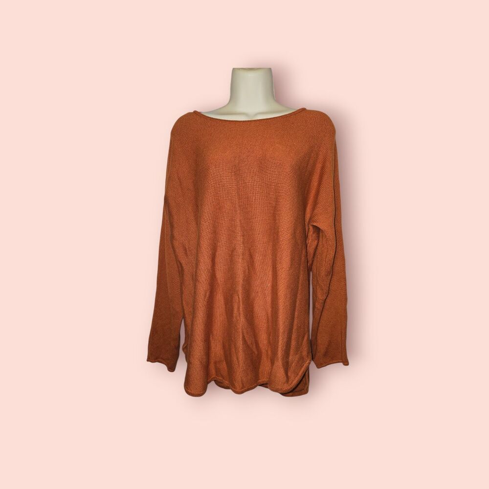 MICHAEL Michael Kors Textured Knit Tunic Sweater Burnt Orange Back Zip Long Top